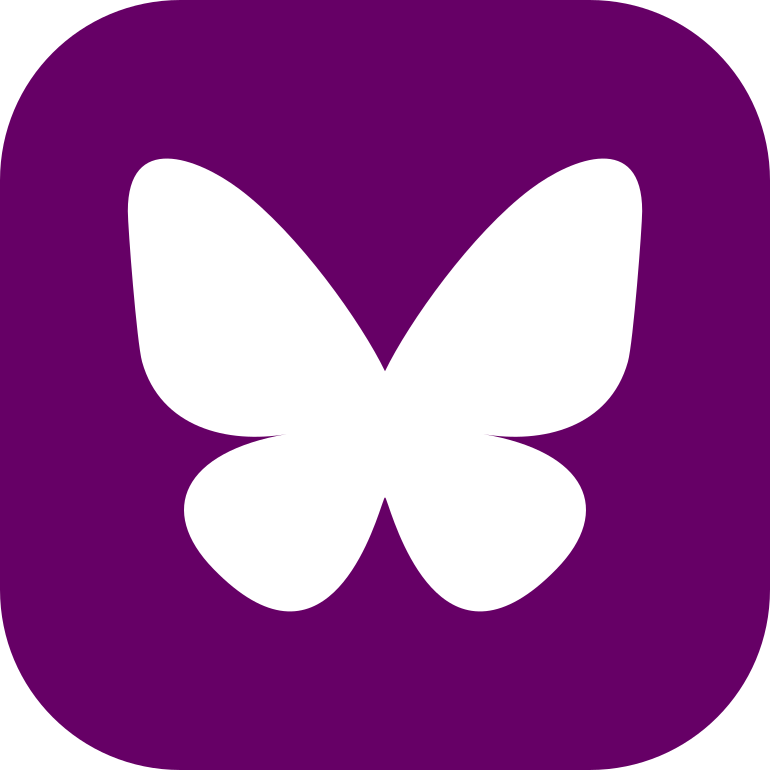 Bluesky icon : White Bluesky icon on #660066 rounded square background